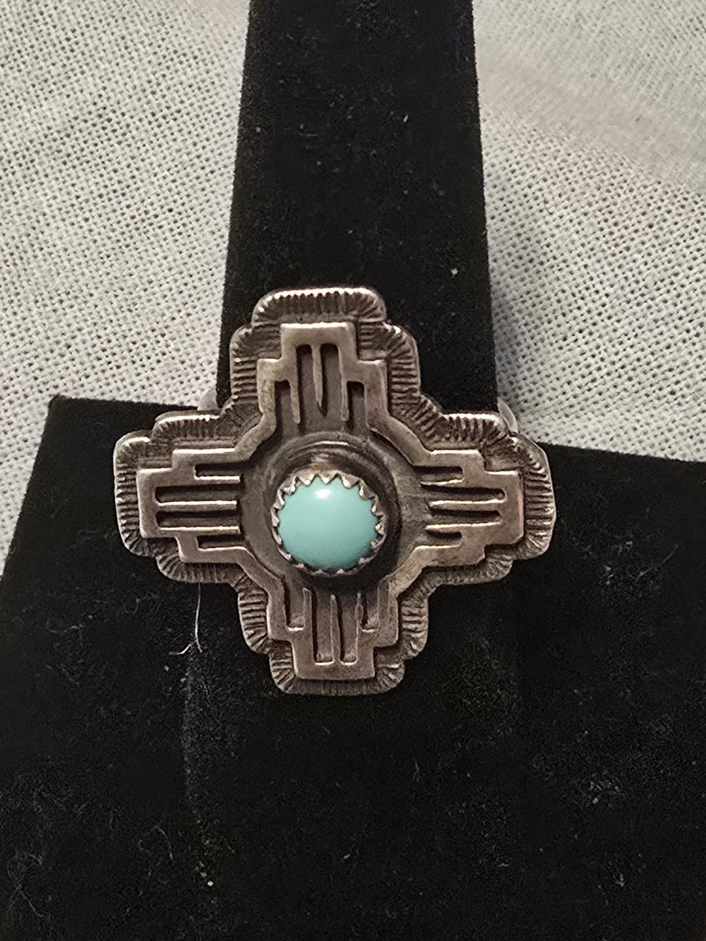 Turquoise Stone Southwestern Cross Sterling Ring